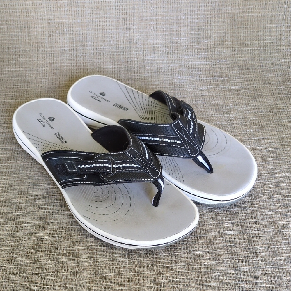 Clarks Cloudsteppers Black And Grey Flip Flops